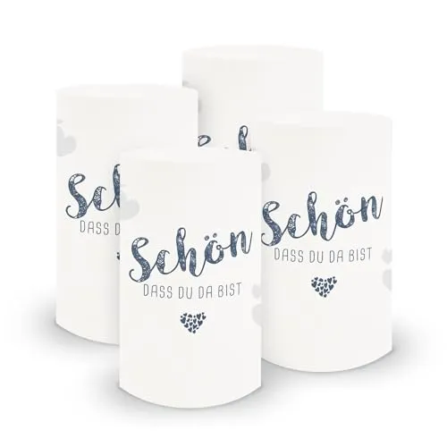 itenga 6X Windlicht Tischlicht aus Folie I Schön DASS du da bist I ca 6cm Durchmesser 10cm hoch I ideal als Tischdeko für Jede Feierlichkeit I für Teelichter oder LED-Kerzen (dunkelblau)