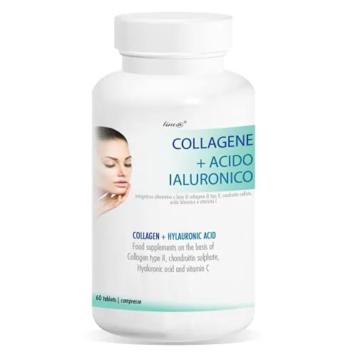 COLLAGEN + HYALURONSÄURE Line@ | 60 cpr| MANN & FRAU | Elastizität der Haut | Bänder | Muskeln & Gelenke | Hydrolysiertes COLLAGEN | CHONDROITIN | HYALURONSÄURE | VITAMIN C