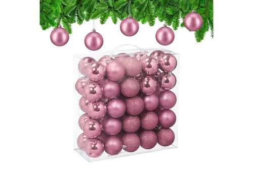 relaxdays Weihnachtsbaumkugel Weihnachtskugeln im 50er Set (50 St), Rosa