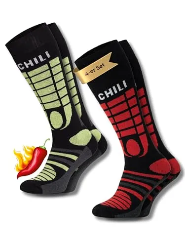 Chili Lifestyle Skisocken YEON gepolsterte Ski Kniestrümpfe Snowboard Winter aus Baumwolle (Multipack, 4-Paar, 2 Farbdesigns) Elastischer Bund