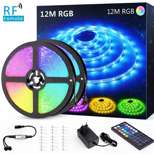 12m RGB LED Lichtstreifen mit Fernbedienung - Lichtschläuche & -ketten, flexibles Design mit Farbwechsel und einfacher Installation, ideal für stimmungsvolle Beleuchtung bei Feierlichkeiten.