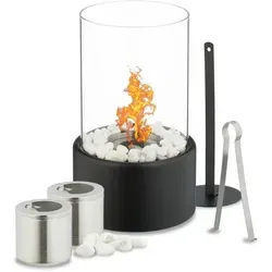 relaxdays Tischfeuer Tischkamin für drinnen und draußen - Tischfeuer für eine gemütliche Atmosphäre mit Bioethanol, rauch- und geruchlos. Ideal für Wohnzimmer, Terrasse oder Balkon - 2 Brennkammern für dauerhaften Betrieb.