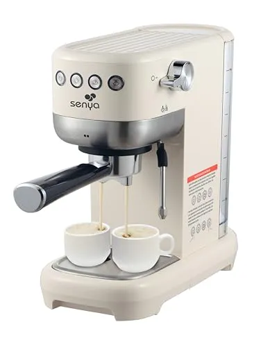 Senya Tasty Coffee Creme Kaffeemaschine 20 bar - Kaffeevollautomat mit 20 bar Pumpendruck für maximalen Kaffeegenuss, schneller Thermoblock-Heizung und Milchaufschäumer für perfekten Cappuccino.