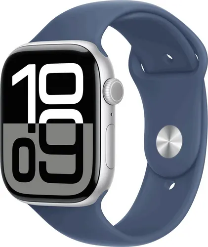 Apple Watch Series 10 GPS + Cellular 46mm - Silver Aluminium Case, mit Denim Sport Band für Fitness und Alltag