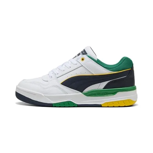 PUMA Rebound Retro Sneakers, Gr. 42,5 - Sportlich & Auffällig - Sneaker mit Synthetik- und Mesh-Overlays, SOFTFOAM+ Einlegesohle für maximalen Komfort. Ideal für jedes Outfit und jeden Anlass. Farbe: PUMA White-Archive Green-New Navy.