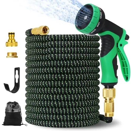 Flexibler Gartenschlauch 30m/100FT,knickfrei,Garden Hose Schlauch mit 10-Funktions-Spray,Strapazierfähiger 3 lagiger Latex Wasserschlauch 3/4 Zoll und 1/2 Zoll,