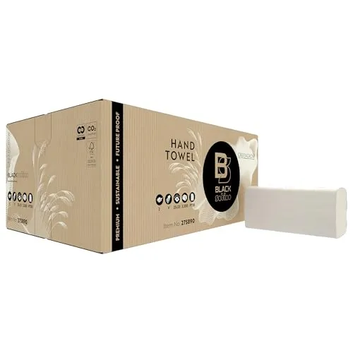 BlackSatino Papierhandtücher GreenGrow I 15 x 214 Blatt I 2-lagig I V-Falz I 25x23cm Blattgröße I umweltschonend I nachhaltig I Miscanthus-Recycling-Mix