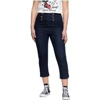 Queen Kerosin Damen High Waist Capri Jeans dunkelblau – Vintage Rockabilly Stil