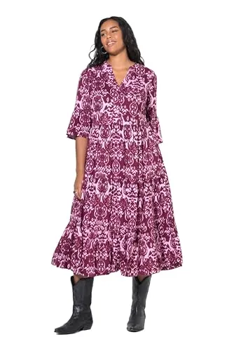 Studio Untold Damen große Größen Übergrößen Plus Size Maxikleid, A-Line, Alloverprint, Volants rosa 54+ 844032519-54+