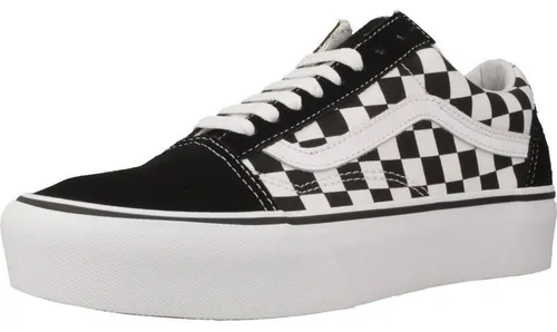 Vans UA Old Skool Platform (Checkerboard) Black 37 - Damen Sneakers - Moderne Plateausneaker mit klassischem Schachbrett-Design, aus robustem Canvas und Veloursleder. Bequeme Gummisohle und gepolsterte Manschette für optimalen Tragekomfort.