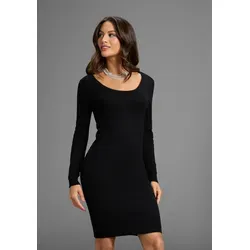 Strickkleid AJC, Damen, Gr. 48, N-Gr, schwarz (schwarz (strickleid aus nachhaltigem material)), Feinstrick, Obermaterial: 70% Viskose, 30% Polyamid, unifarben, Basic, figurbetont kurz, Rundhals, Kleider Strickkleid, figurbetont, aus Viskose und Polyamid, Langarm, mit Rippbündchen