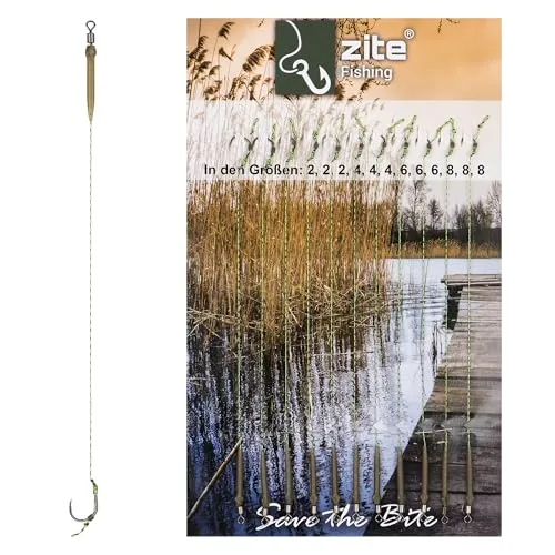 Zite Fishing Karpfen-Rigs Set - 12 Fertig Gebundene Vorfächer Boilie-Angeln - Geflochtene Angel-Schnur und Haken #2-8