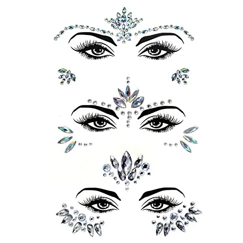 luoshaPUCY (3 Stücke) Edelsteine Temporäre Tattoos Glitzer Schmucksteine Strass Gesicht Juwelen Kristalle Strasssteine für Musikkarneval, Party, Make-up