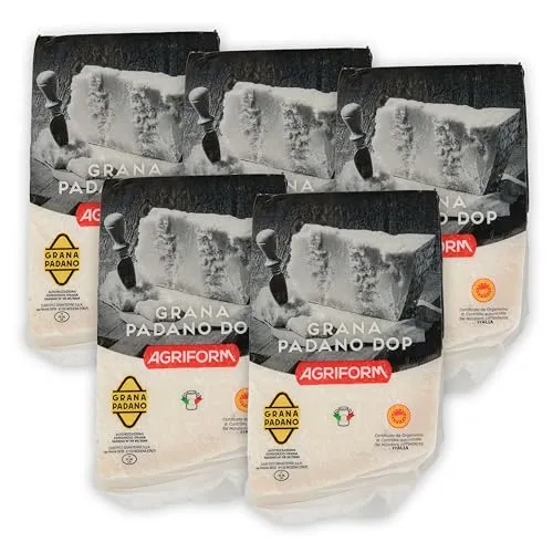 Food-United GRANA PADANO 5x1kg formaggio-italiano-Hartkäse DOP Italienischer-Käse am Stück über 10 Monate gereift mit g.U.-Siegel zum Reiben würzig aromatisch