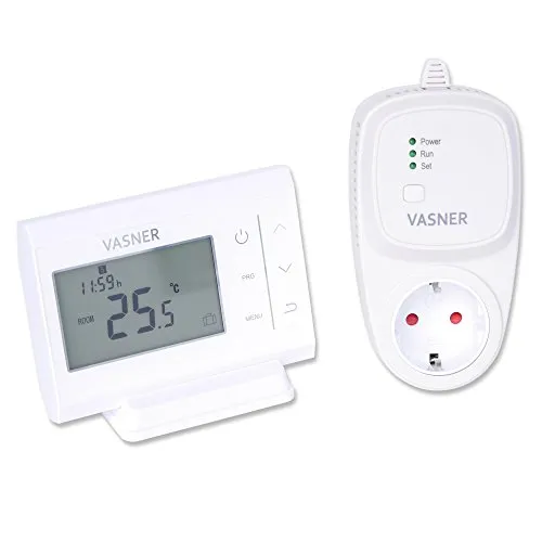 VASNER Funk-Thermostat Set VFT35 - Digital-Raumthermostat für Infrarotheizungen - Elektrische Heizgeräte mit bis zu 30% Heizkostenersparnis; programmierbar für 5+1+1 Tage mit komfortabler Automatik und manueller Einstellung.