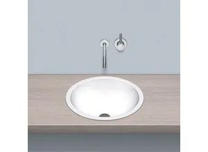 Alape Einbaubecken EB.K450 - Kreisförmiges Waschbecken mit 45 cm Ø - Badkeramik in elegantem Weiß, ohne Hahnloch, mit Überlauf und inklusive Befestigungsset für einfache Montage.