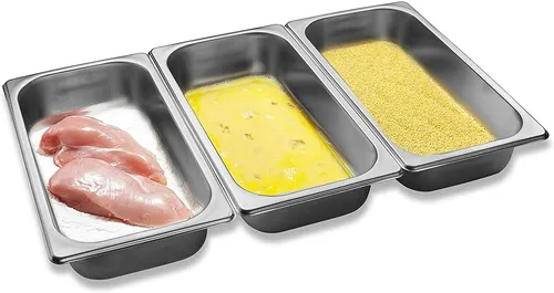 Panier-Set aus Edelstahl 3-teilig - 3X Schale zum Panieren 32,5 x 17,5 x 6,5 cm