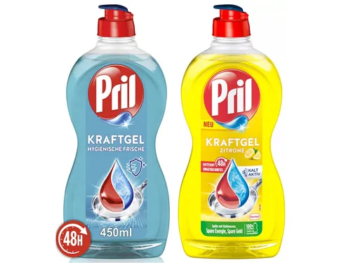 PRIL Kraftgel Zitrone & Hygienische Frische 2 x 450ml Geschirrspülmittel (Doppelpack, [2-St. mit höchster Fettlösekraft für sauberes Geschirr)