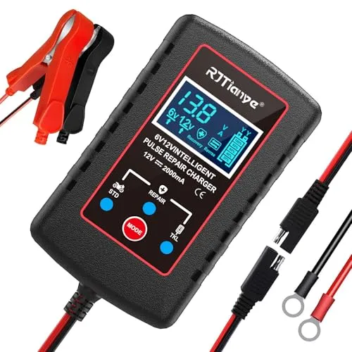 Ampere Auto-Batterie-Ladegerät,6V 12V Intelligentes Erhaltungsladegerät,Blei-Säure-Batterie-Erhaltungsladegerät für Rasenmäher,Motorräder,Autos,Boote (EU-Stecker) 2