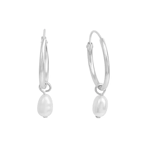 Zeeme Pearls Creolen 925 Silber rhodiniert mit weißen Perlen - Elegante Creolen aus 925 Sterlingsilber, veredelt mit strahlenden weißen Perlen. Perfekt für jeden Anlass und ein zeitloses Schmuckstück für Damen.