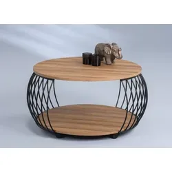 M2 Kollektion Peking 2 Couchtisch - Moderner Beistelltisch - Beistelltische fürs Wohnzimmer mit runder MDF-Deckplatte in Eiche braun, praktische Ablage und Metallgestell auf Rollen für Flexibilität.