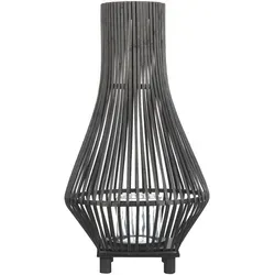 Dekorative Laterne aus Bambusholz schwarz 58 cm Boho-Stil - Lampen: Hochwertige Bodenlaterne aus langlebigem Bambusholz mit Glaseinsatz, ideal für gemütliche Lichtakzente in Ihrem Wohnraum.
