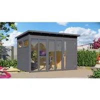 Gartenhaus Gartenbüro Holz Pentus 3 anthrazit 333 x 230 cm - Modernes Gartenhaus aus Holz mit stilvollem Design, ideal als Büro oder Geräteschuppen. Robuste Bauweise und 2 Jahre Herstellergarantie.