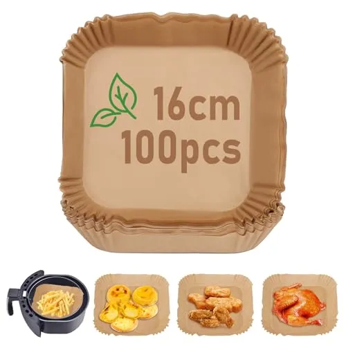 JOPHEK Backpapier Air Fryer, 100 Stück, 16 cm, Backpapier, Lebensmittelqualität, BPA-frei, Zubehör für Fritteuse, ohne Öl, 3 – 4,5 l