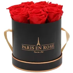Rosenbox Ø 14,5 cm Schwarz-Roségold mit 9 Roten Rosen