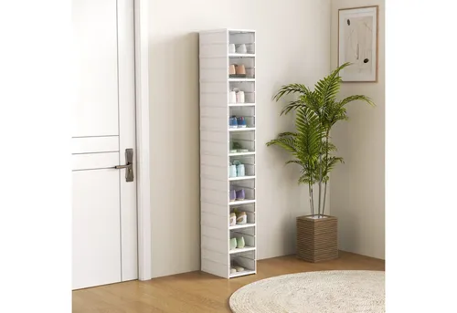 HOMCOM Schuhboxen 10er Set - Stapelbare Schuh-Organizer mit Transparenten Türen, Platzsparend - Praktische, faltbare Schuhboxen für 10 Paare, ideal für eine übersichtliche Schuhaufbewahrung. Die durchsichtigen Türen ermöglichen schnellen Zugriff auf Ihre Lieblingsschuhe. Perfekt für jeden Raum!