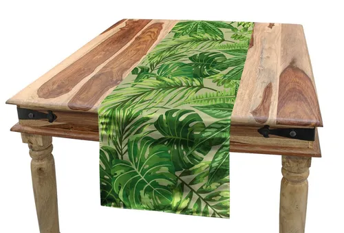 Abakuhaus Tischläufer Esszimmer Küche Rechteckiger Dekorativer Tischläufer, Grünes Blatt Frischer Dschungel Aloha