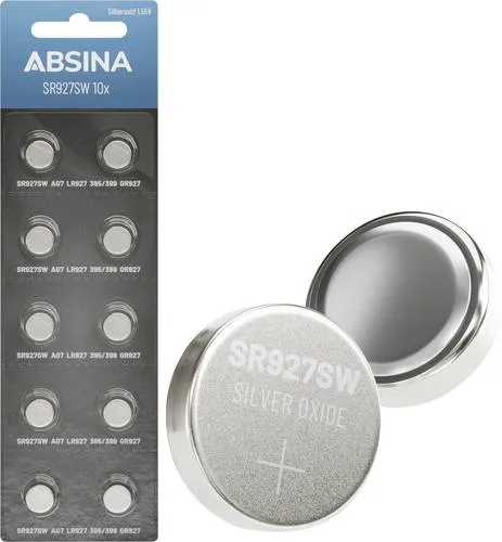 ABSINA SR 927 SW Uhren Knopfzelle 1,55V Silberoxid 10er Pack - Hochleistungs Uhrenbatterien, langlebig und zuverlässig für präzise Zeitmessung