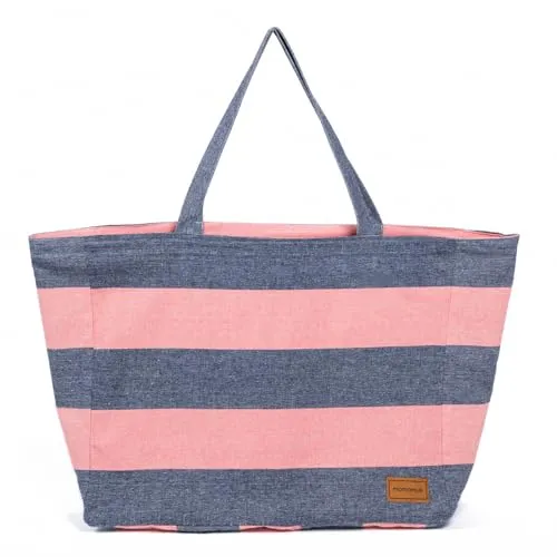 MOMOMUS Große Strandtasche XXL für die Familie - 100% recycelte Baumwolle, Wendbar und Faltbar - Badetasche für Damen oder Schwimmtasche - 50x40 cm, Blau-Orange