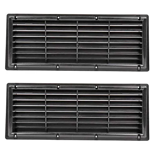 wamovo Lüftungsgitter weiß oder schwarz für Camping Kühlschrank | 37.5x15cm | Fliegengaze | abgeschrägt (2X schwarz)