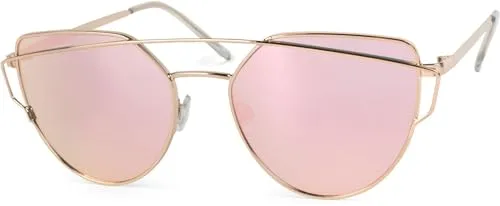 styleBREAKER Sonnenbrille mit Katzenaugen Cat Eye Gläsern und Doppelrahmen Bügel, Federscharnier, Damen 09020069, Farbe:Gestell Gold/Glas Pink verspiegelt