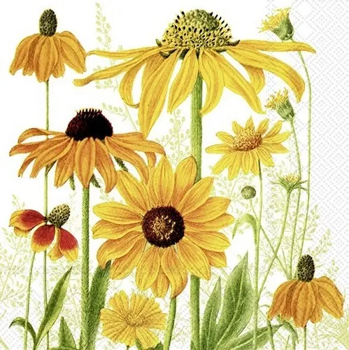 Servietten Danielle Gelbe Blumenwiese Ringelblume Sonnenhut Garten 33x33cm 20