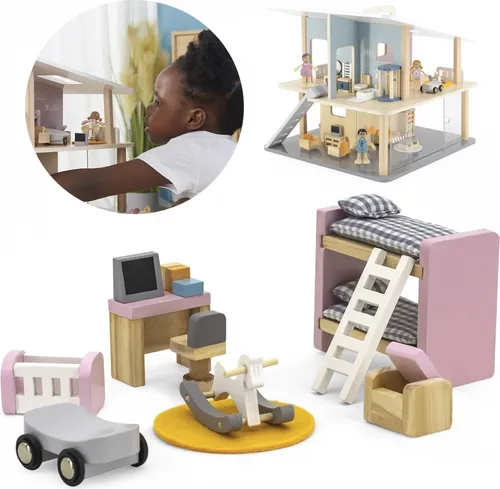 Viga-Möbel für Puppenhaus, Kinderzimmer, Maße 2x2x7,5 cm, 8 Teile 1 Set