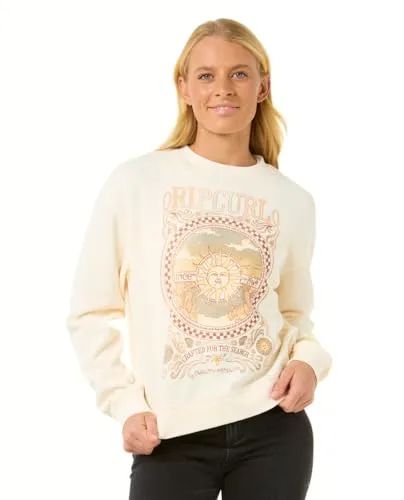 Rip Curl Rundhalspullover Relax Luna - Sportlicher Baumwollpullover - Sportpullover aus 100% Baumwolle in der Farbe Bone, ideal für aktive Tage und lässige Outfits. Größe M für perfekten Sitz.