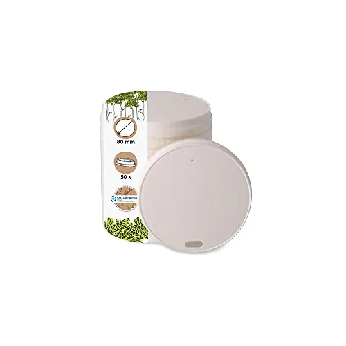 BIOZOYG Papp-Deckel mit Trinköffnung I Coffee-to-go Deckel Ø 80 mm weiß I Für Kaffee-To-Go Pappbecher I Biologisch abbaubar & kompostierbar I Kaffeebecher Deckel mit Trinkloch I 50 Stück