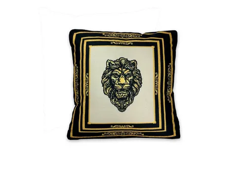 Belle Arti Dekokissen Dekorative Kissen Sofakissen Zierkissen Set Seidenoptik schwarz gold, mit Motiv Löwenkopf, Krone, Amphore, Kissenbezug, Füllung