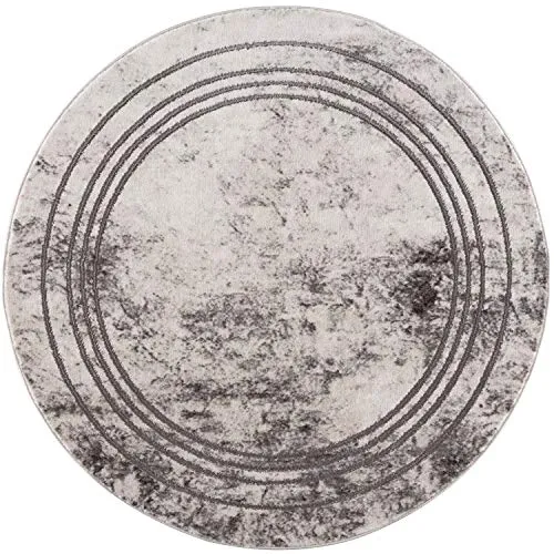 carpet city Teppich Wohnzimmer Bordüre - 120 cm Rund Grau Meliert - Moderne Teppiche Kurzflor
