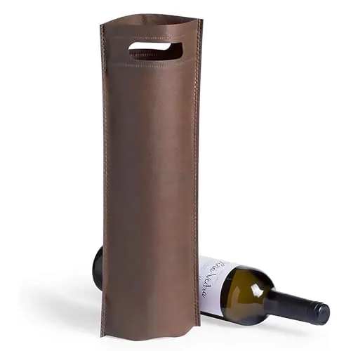 VINAK – 10er-Pack robuste, heißversiegelte Weinflaschenbeutel aus Vliesstoff mit Tragegriffen. Ideal als Gastgeschenk für Hochzeiten, Taufen und Geburtstage (F - Braun)