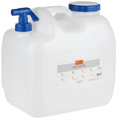 Easy Camp Jerry Can 23L - Wasserkanister in Weiß/Blau - Wasserbehälter & -kanister mit verstellbarem Zapfhahn für einfaches und präzises Ausgießen, ideal für Camping und Outdoor-Aktivitäten.