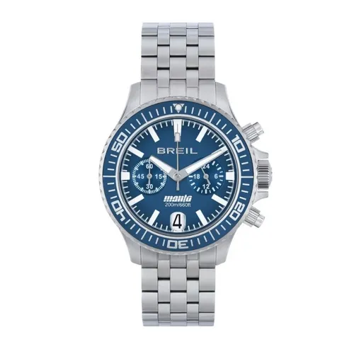 Breil Herren Uhr Manta P.R.O. - Chrono Quartz mit blauem Ziffernblatt - Armbanduhren für Herren, 42mm Durchmesser, Saphirglas mit Antireflexion und sicherem Taucherverschluss für optimalen Tragekomfort.