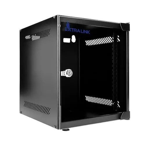 Extralink Netzwerkschrank 10 Zoll 6HE - Serverschrank 310 mm Tiefe - Stand- oder Wandmontage, Traglast 30 kg, 180° Öffnung, Schwarz – ideal für Heimnetzwerk & IT-Geräte