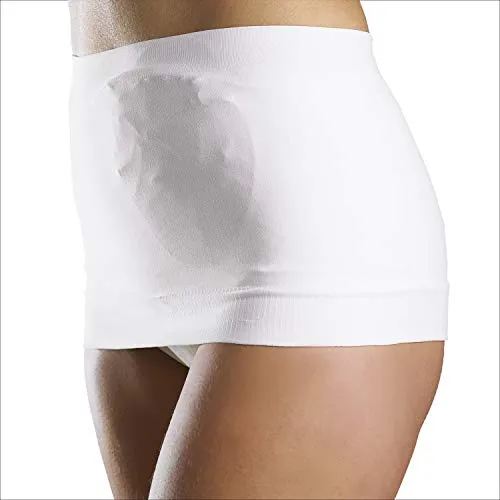 Corsinel StomaSafe Plus zweilagige Bauchbinde zur sicheren Fixierung des Stomabeutels I flexibles Bauchband mit extra Stützwirkung bei erhöhter Aktivität I einfacher Zugang zum Stoma, weiß S/M