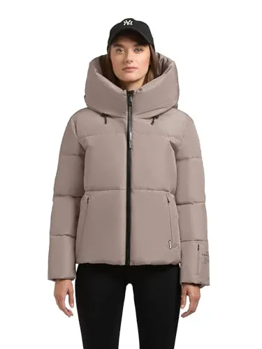 khujo Damen warme Winterjacke Kurze Steppjacke mit hohem Kragen und Verstellbarer Kapuze Audrey Matt Greige Gr. XXL