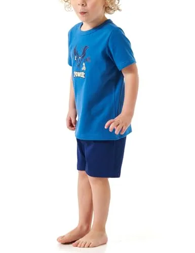 Schiesser Youth-Mens Jungen Pyjamaset, blau_181068, 116 - Schlafanzüge für Jungen, farbenfrohes Allover-Muster und bequeme kurze Schlafhose mit Softbund für angenehmen Schlaf.