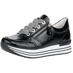 Remonte Sneaker schwarz 45 EU - Stylische Sneaker in Größe 45, aus hochwertigem Lackleder mit praktischem Reißverschluss und Schnürung für optimalen Halt und Komfort.