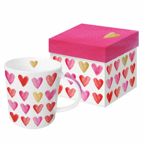 PPD Trend Mug Aquarell Hearts Real Gold in Geschenkbox Tasse Kaffee Becher 350ml